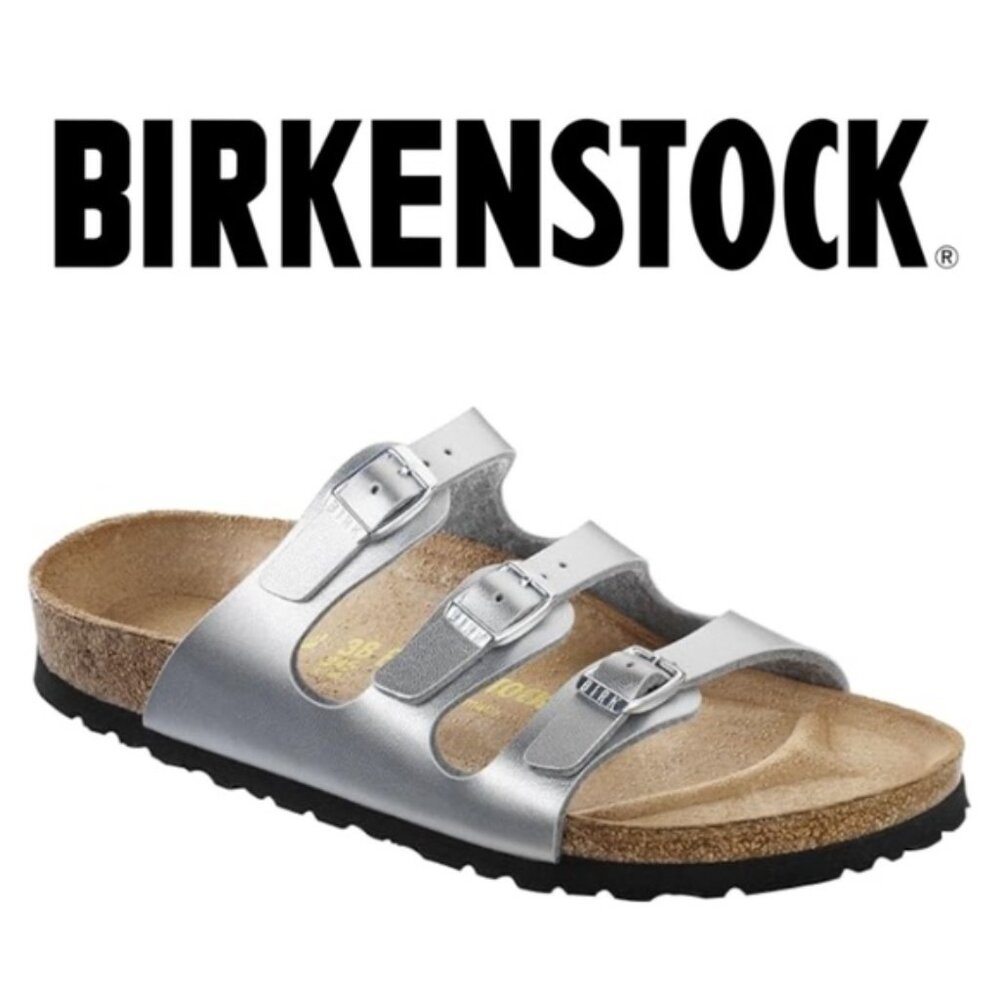 BIRKENSTOCK Women's Florida Birko-Flor Lacquer Silver Sandals - 36
